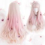 Synthetic Ombre Pink Color Lolita Long Wavy Curly Wigs