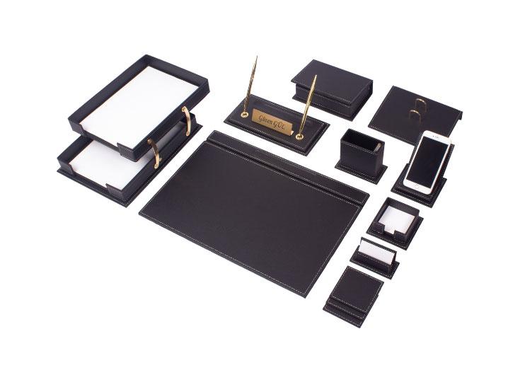 Vega Leather Desk Set 14 Pieces Er, White Leather Desk Accessories