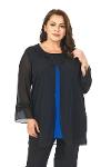 Large Size Sax Blue Color Collar Embroidered Lycra Chiffon Tunic