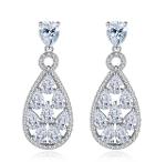 Earrings, cubic zirconia, white gold plating