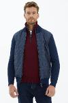 Quilted zipper men knitwear jacket - navy blue