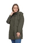 Plus Size Khaki Colored Hooded Bonding Coat
