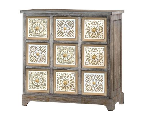 Square Wood Carved Nine Drawers Cabinet Cupboards