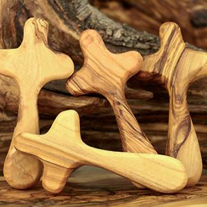 Olive wood carved cross. Holy Land comfort crosses.