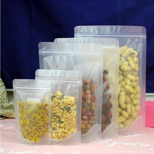 Clear frosted resealable stand up food bags