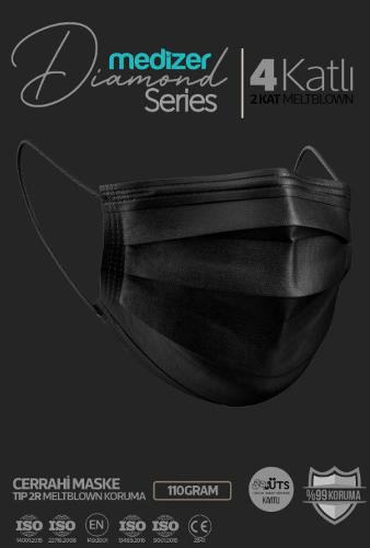 Medizer Diamond Series 4 Layer Surgical Mask Black